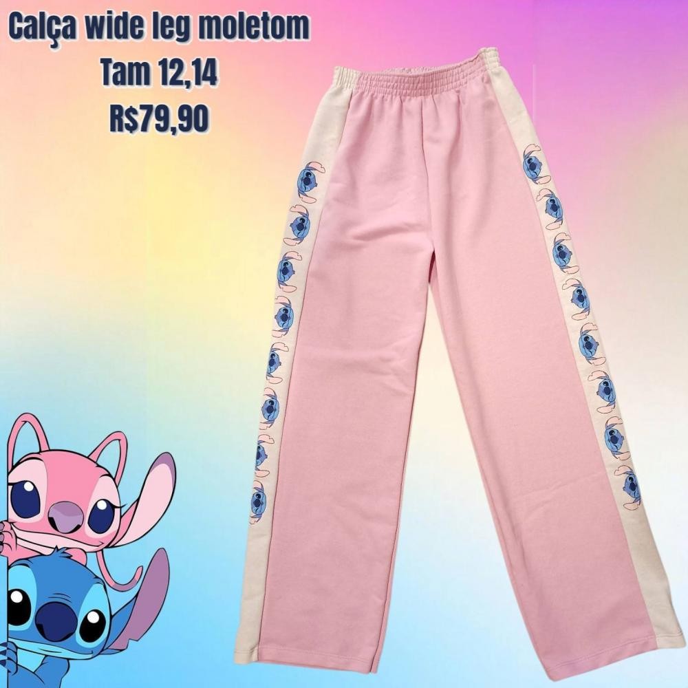 CALCA WIDE LEG MOLETOM STITCH TAM 12